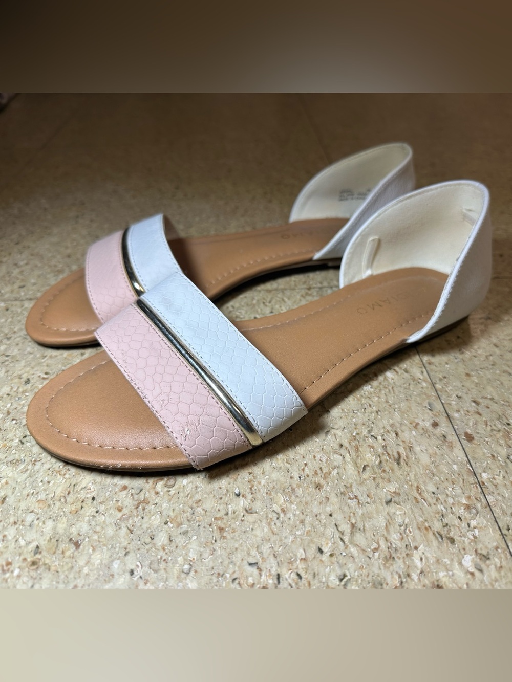 Andiamo Womens Snake Pink White Gold‎ Accent Slip-On Open Toe Sandals Sz 7M